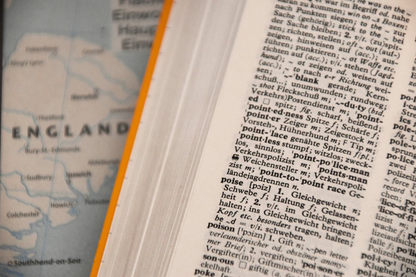 An open dictionary page in close-up